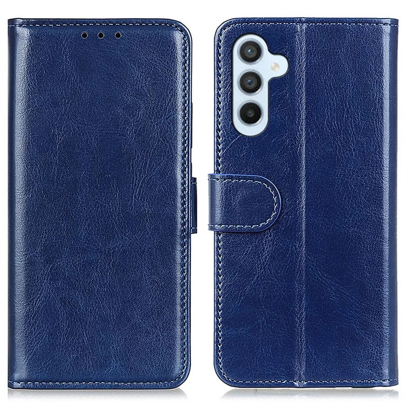 Para Samsung Galaxy A55 5G Case Anti-Scratch Crazy Horse Texture PU Leather Phone Stand Cover - Azul