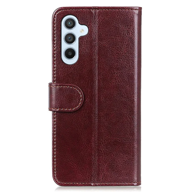 For Samsung Galaxy A55 5G Case Anti-Scratch Crazy Horse Texture PU Leather Phone Stand Cover - Brown