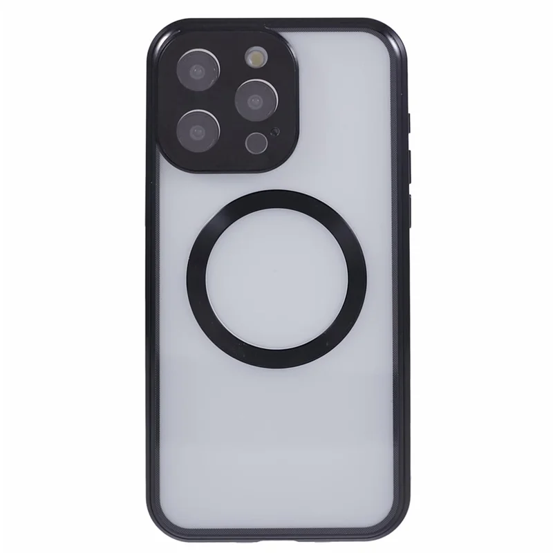 For iPhone 13 Pro Max Magnetic Case Anti-Spy Tempered Glass Double-Sided Phone Cover - Black