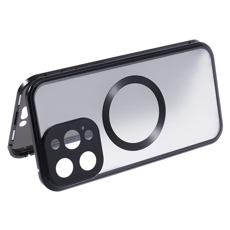 For iPhone 13 Pro Max Magnetic Case Anti-Spy Tempered Glass Double-Sided Phone Cover - Black