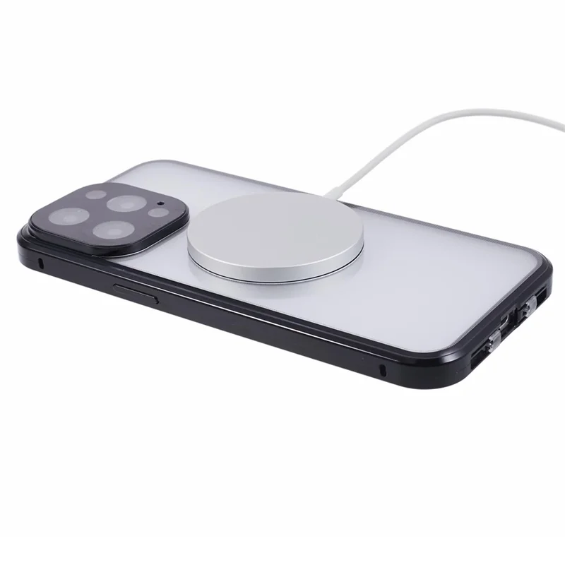 For iPhone 13 Pro Max Magnetic Case Anti-Spy Tempered Glass Double-Sided Phone Cover - Black