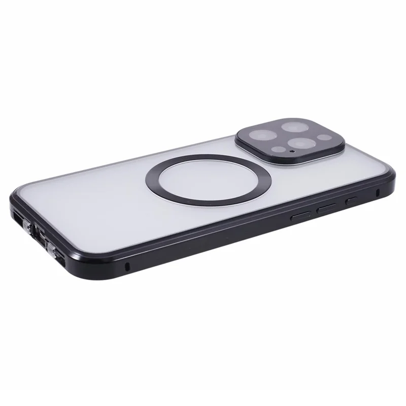 For iPhone 13 Pro Max Magnetic Case Anti-Spy Tempered Glass Double-Sided Phone Cover - Black