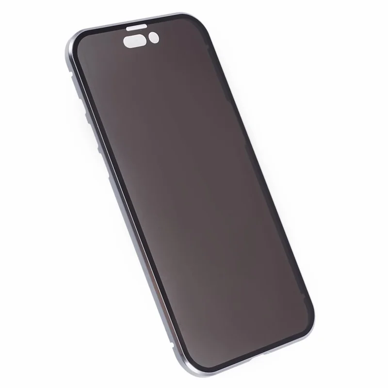 For iPhone 13 Pro Max Magnetic Case Anti-Spy Tempered Glass Double-Sided Phone Cover - Silver