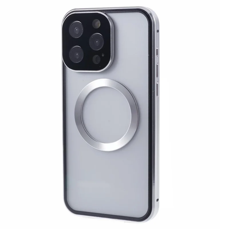 For iPhone 13 Pro Max Magnetic Case Anti-Spy Tempered Glass Double-Sided Phone Cover - Silver