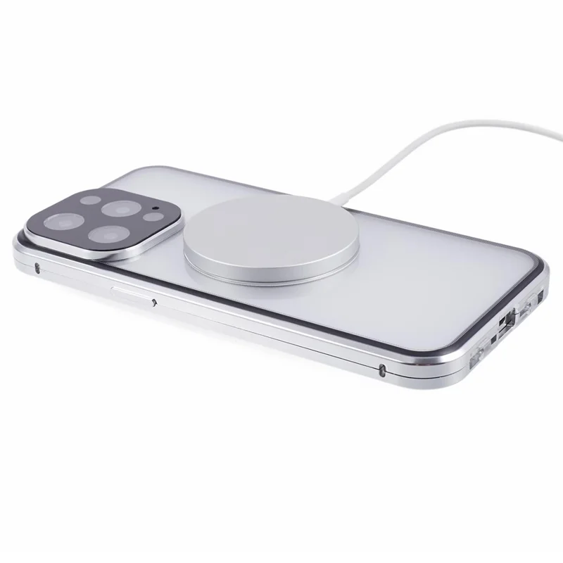 For iPhone 13 Pro Max Magnetic Case Anti-Spy Tempered Glass Double-Sided Phone Cover - Silver