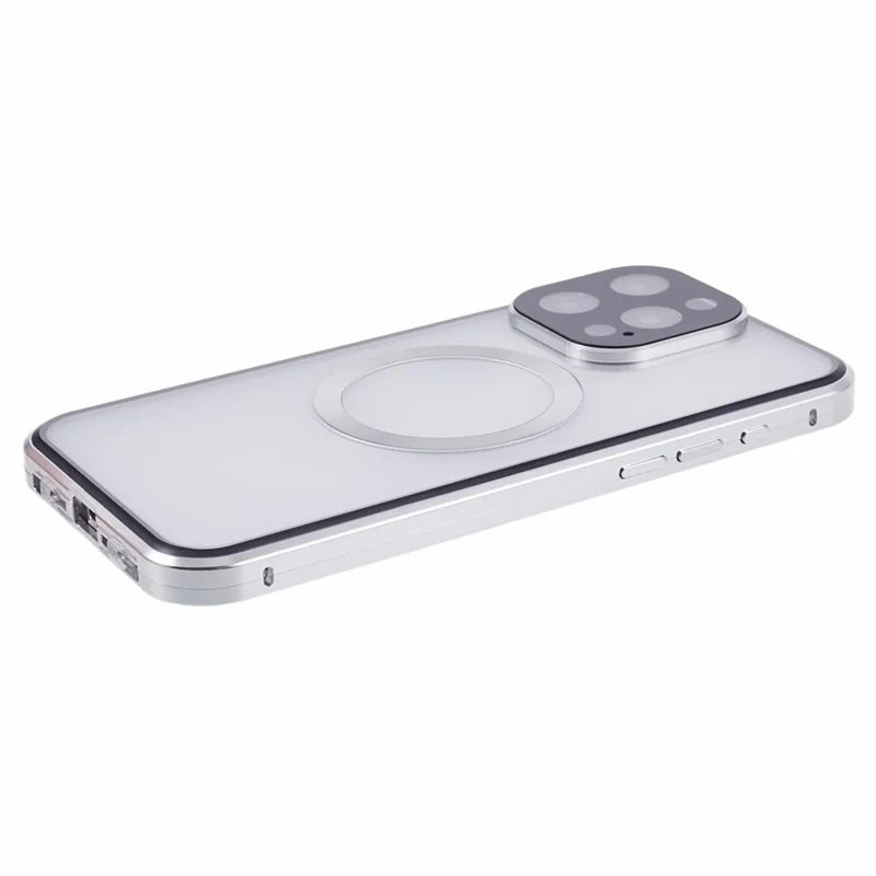 For iPhone 13 Pro Max Magnetic Case Anti-Spy Tempered Glass Double-Sided Phone Cover - Silver