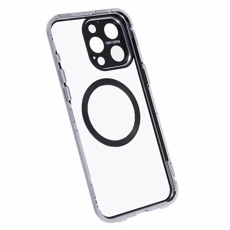 For iPhone 13 Pro Max Magnetic Case Anti-Spy Tempered Glass Double-Sided Phone Cover - Silver