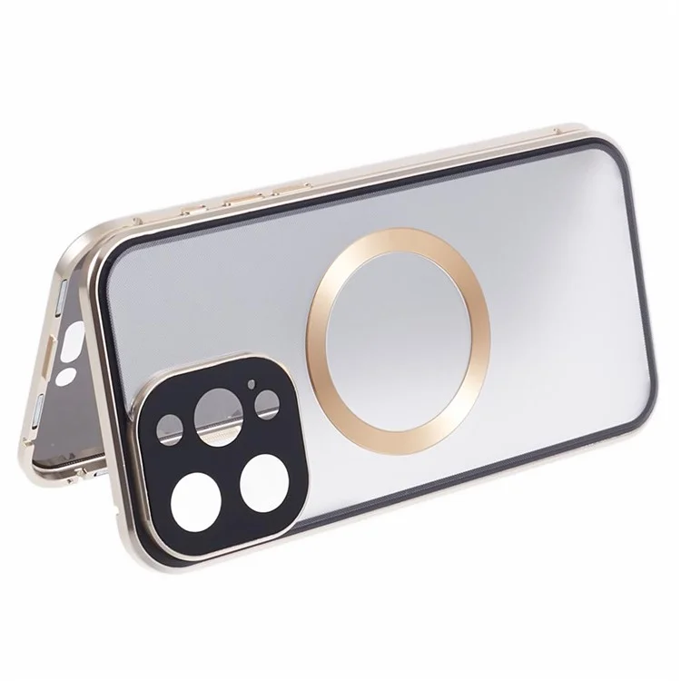 Per iPhone 13 Pro Case Double-Sided Tempered Glass Anti-Peep Cover Compatible with MagSafe - Gold