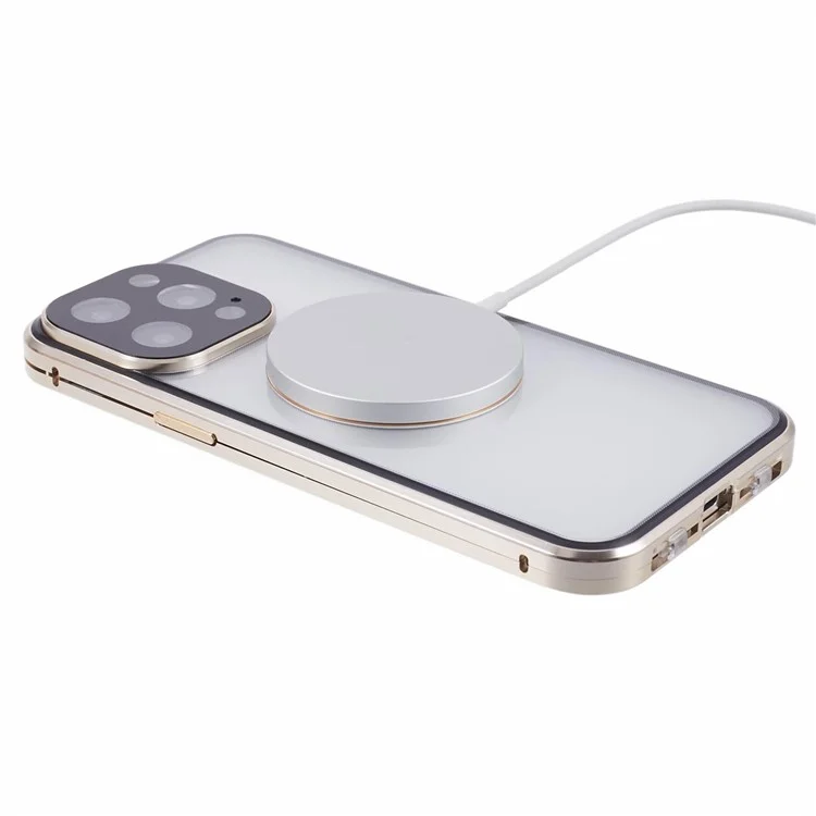 Per iPhone 13 Pro Case Double-Sided Tempered Glass Anti-Peep Cover Compatible with MagSafe - Gold