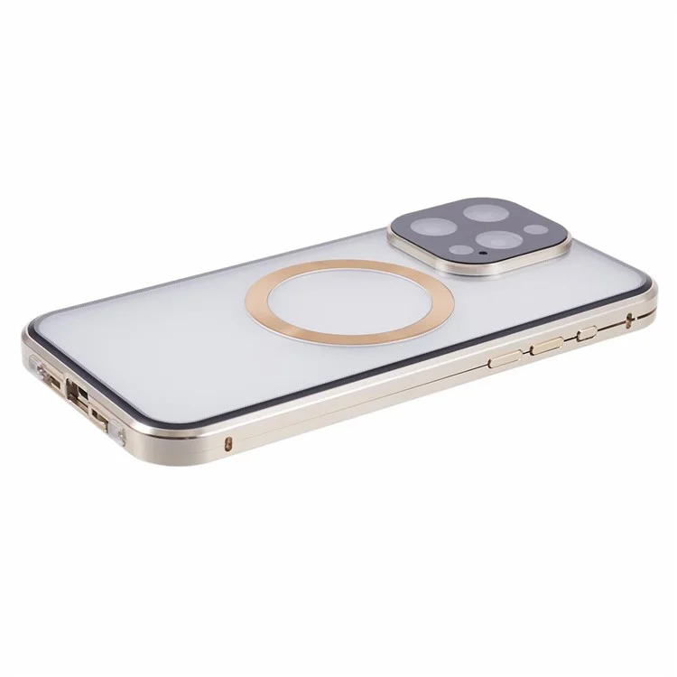 Per iPhone 13 Pro Case Double-Sided Tempered Glass Anti-Peep Cover Compatible with MagSafe - Gold