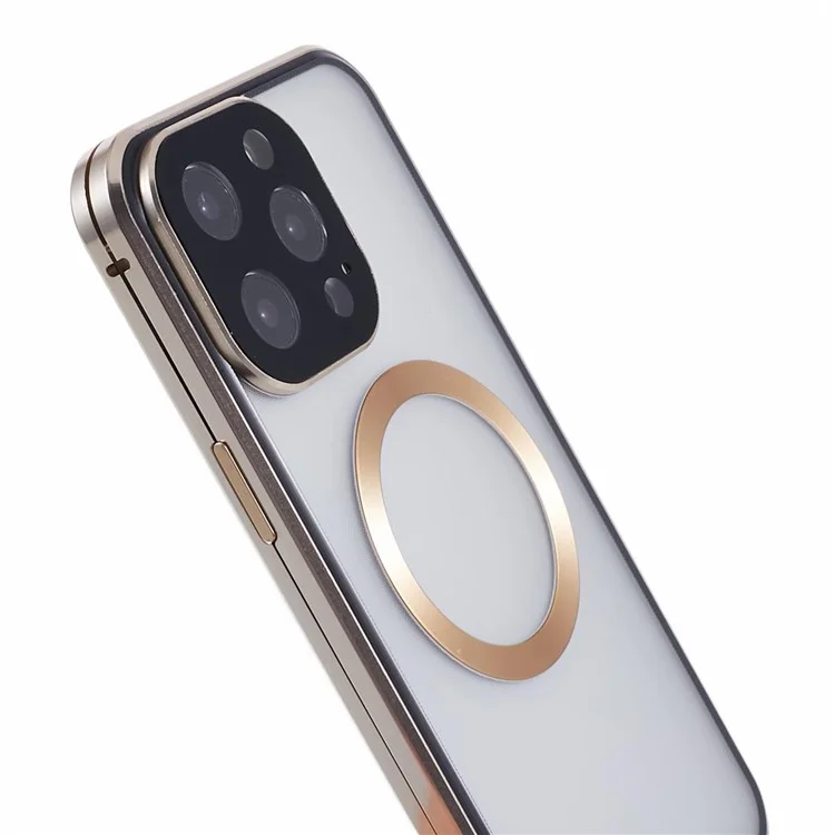 Per iPhone 13 Pro Case Double-Sided Tempered Glass Anti-Peep Cover Compatible with MagSafe - Gold