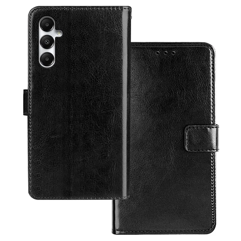 IDEWEI For Samsung Galaxy A55 5G Leather Phone Case Crazy Horse Texture Wallet Stand - Black