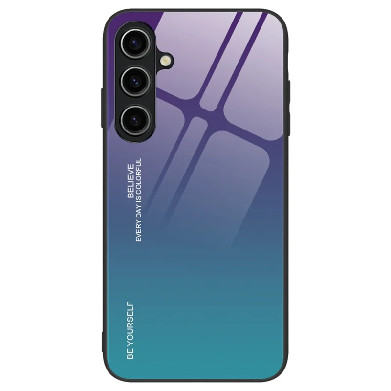 For Samsung Galaxy A55 5G Cell Phone Case Gradient Color TPU+PC+Tempered Glass Back Shell - Purple  /  Blue