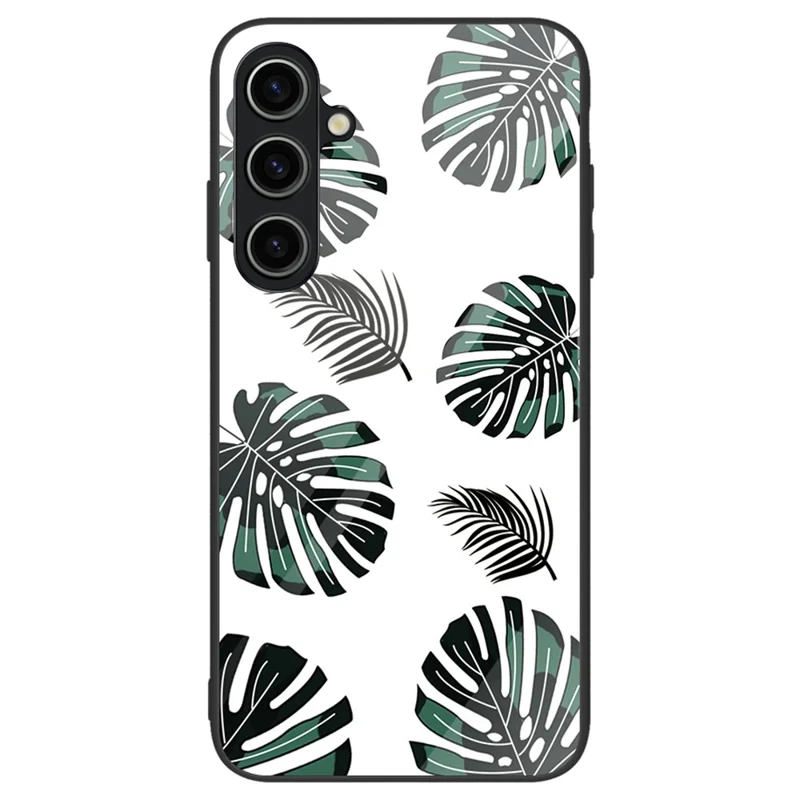 For Samsung Galaxy A55 5G Cell Phone Case Drop-proof TPU+PC+Tempered Glass Printed Pattern Cover - Leaves