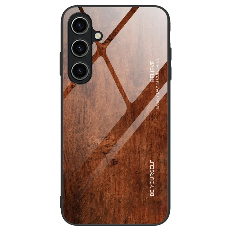 For Samsung Galaxy A55 5G Case Wood Texture Tempered Glass+TPU Protective Cover - Coffee