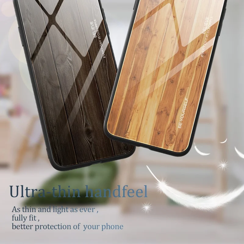 For Samsung Galaxy A55 5G Case Wood Texture Tempered Glass+TPU Protective Cover - Coffee