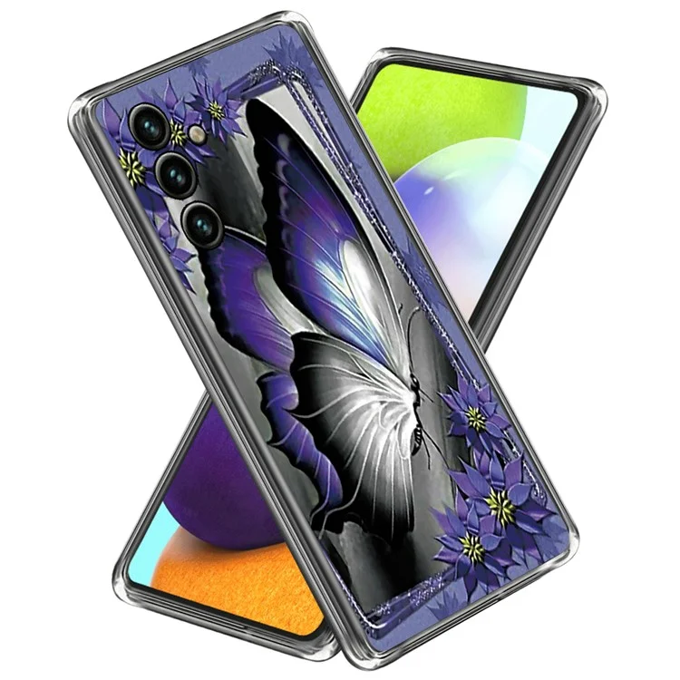 Para Samsung Galaxy A55 5G Case Pattern Printed TPU Slim Phone Cover - Purple Butterfly