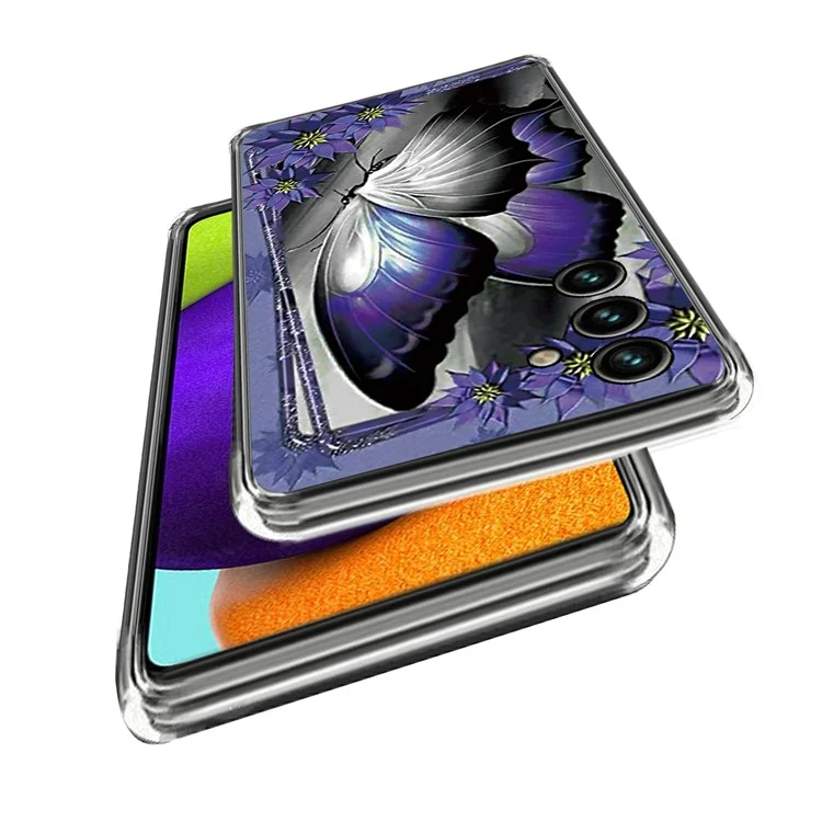 Para Samsung Galaxy A55 5G Case Pattern Printed TPU Slim Phone Cover - Purple Butterfly
