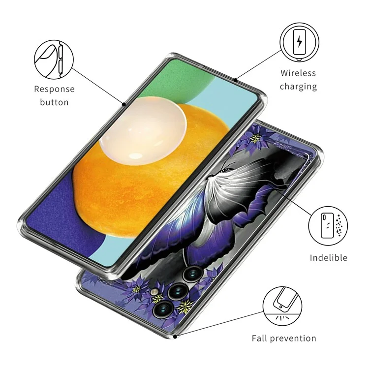 Para Samsung Galaxy A55 5G Case Pattern Printed TPU Slim Phone Cover - Purple Butterfly
