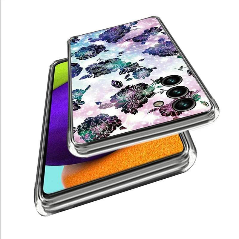 For Samsung Galaxy A55 5G TPU Case IMD Pattern Printing Phone Back Cover - Purple Flowers