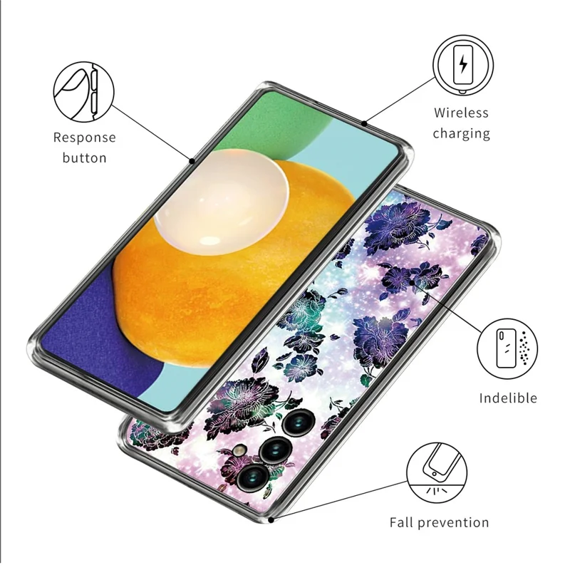 For Samsung Galaxy A55 5G TPU Case IMD Pattern Printing Phone Back Cover - Purple Flowers