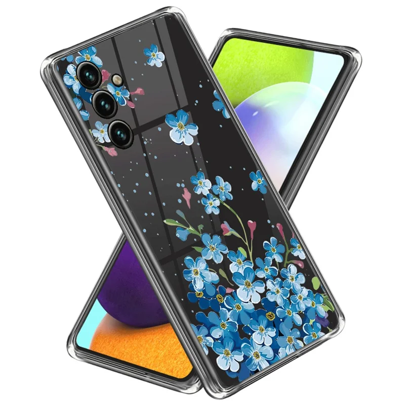 For Samsung Galaxy A55 5G Cell Phone Case Pattern Printed Soft TPU Shell - Blue Flower