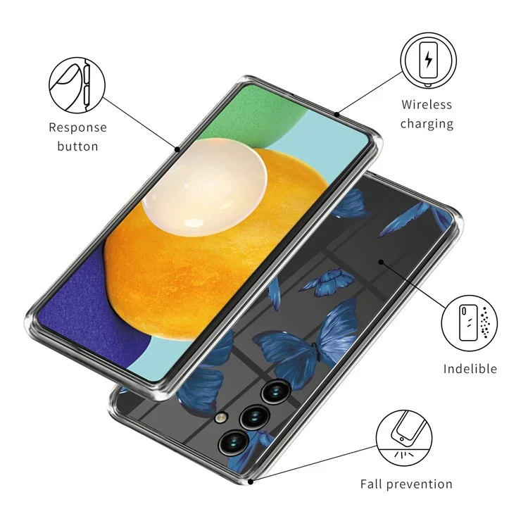 For Samsung Galaxy A55 5G Cell Phone Case Pattern Printing Shockproof TPU Protective Shell - Blue Butterflies