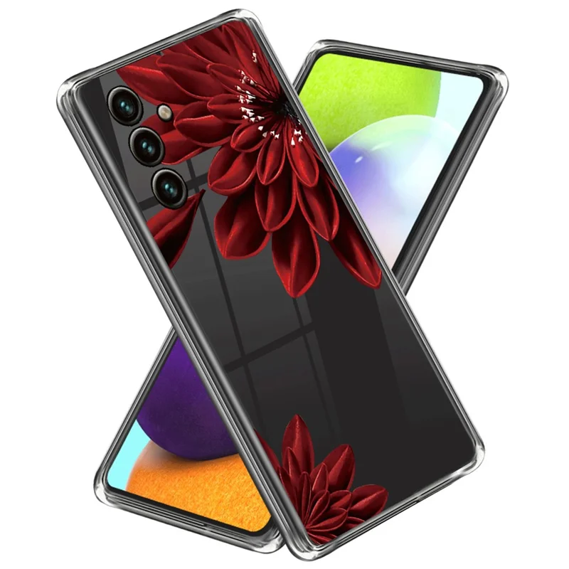 For Samsung Galaxy A55 5G Cell Phone Case Pattern Printing Shockproof TPU Protective Shell - Red Flower