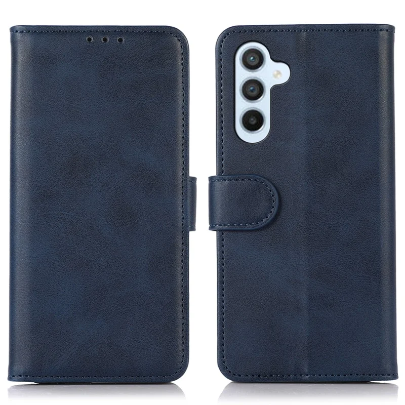 For Samsung Galaxy A55 5G Case Cowhide Texture Shockproof Stand Wallet Cell Phone Cover - Blue