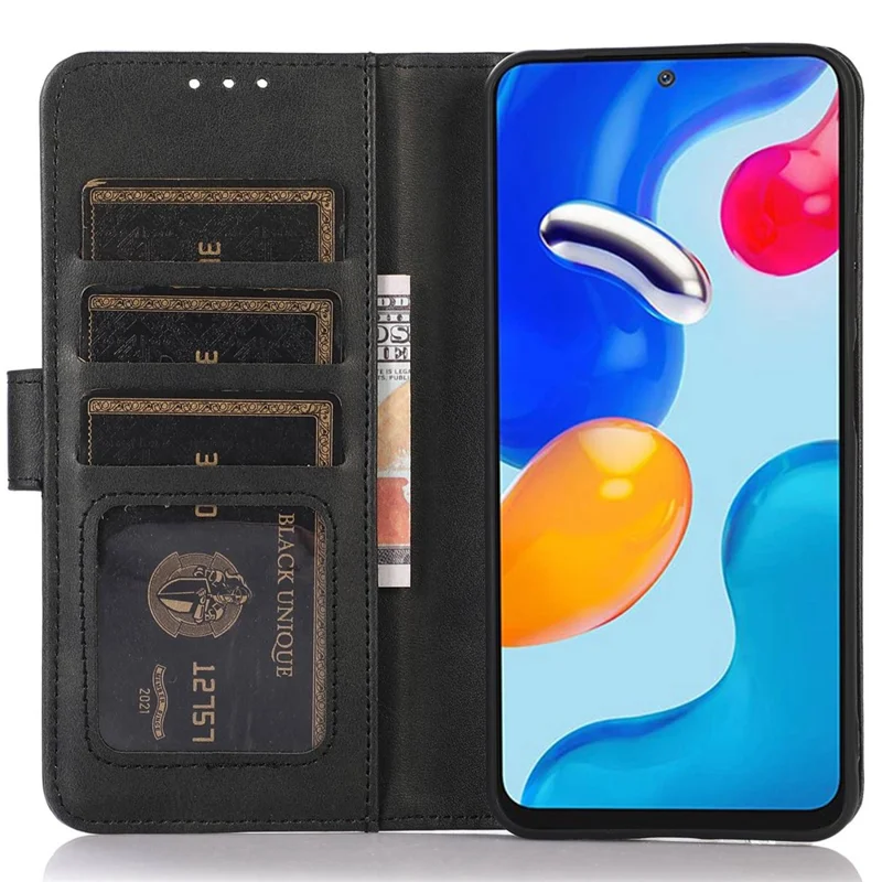 For Samsung Galaxy A55 5G Case Cowhide Texture Shockproof Stand Wallet Cell Phone Cover - Black