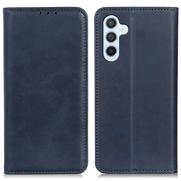 For Samsung Galaxy A55 5G Split Leather Magnetic Phone Case Cowhide Texture Wallet Cover - Blue