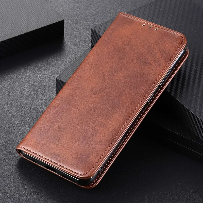 For Samsung Galaxy A55 5G Split Leather Magnetic Phone Case Cowhide Texture Wallet Cover - Coffee