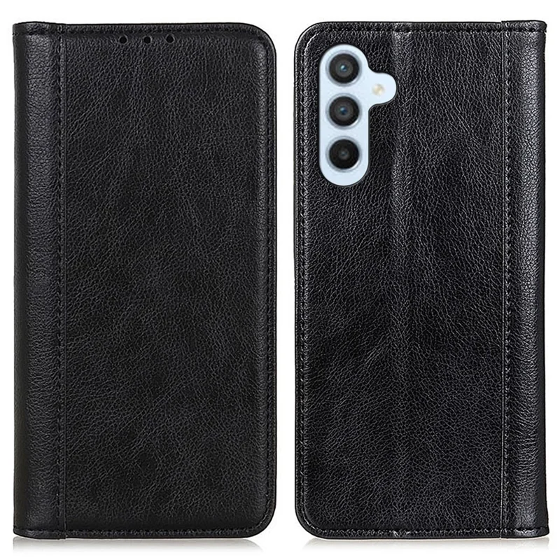 For Samsung Galaxy A55 5G Case Stable Stand Split Leather Cell Phone Cover - Black