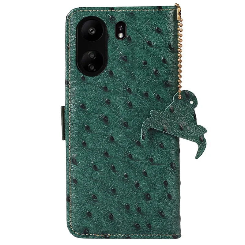 For Xiaomi Poco C65 4G / Redmi 13C Case Genuine Cow Leather Ostrich Texture Phone Cover - Green