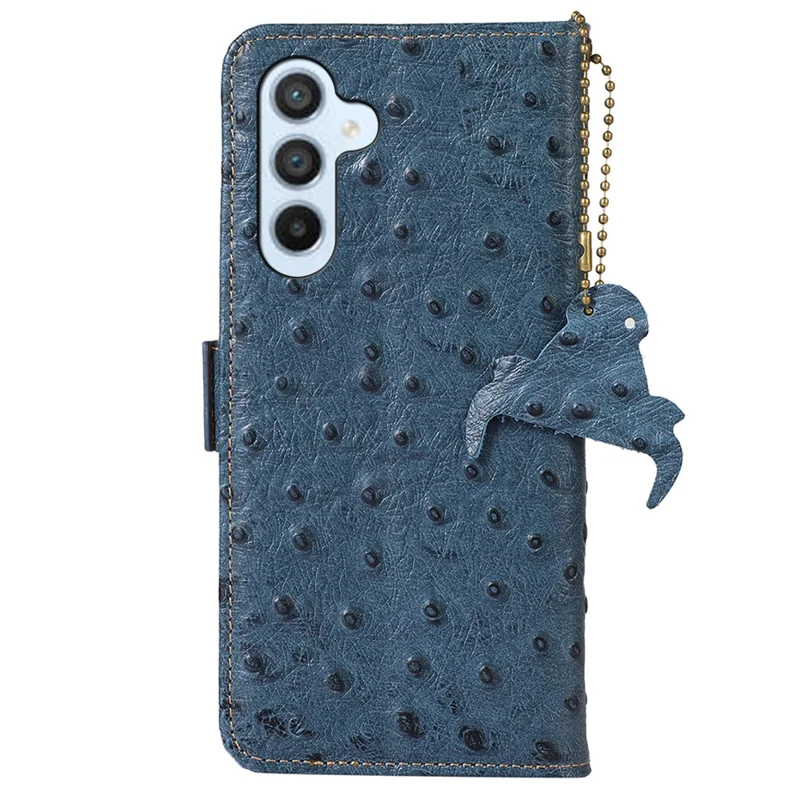 For Samsung Galaxy A55 5G Ostrich Texture Phone Case RFID Blocking Genuine Cow Leather Cover - Blue