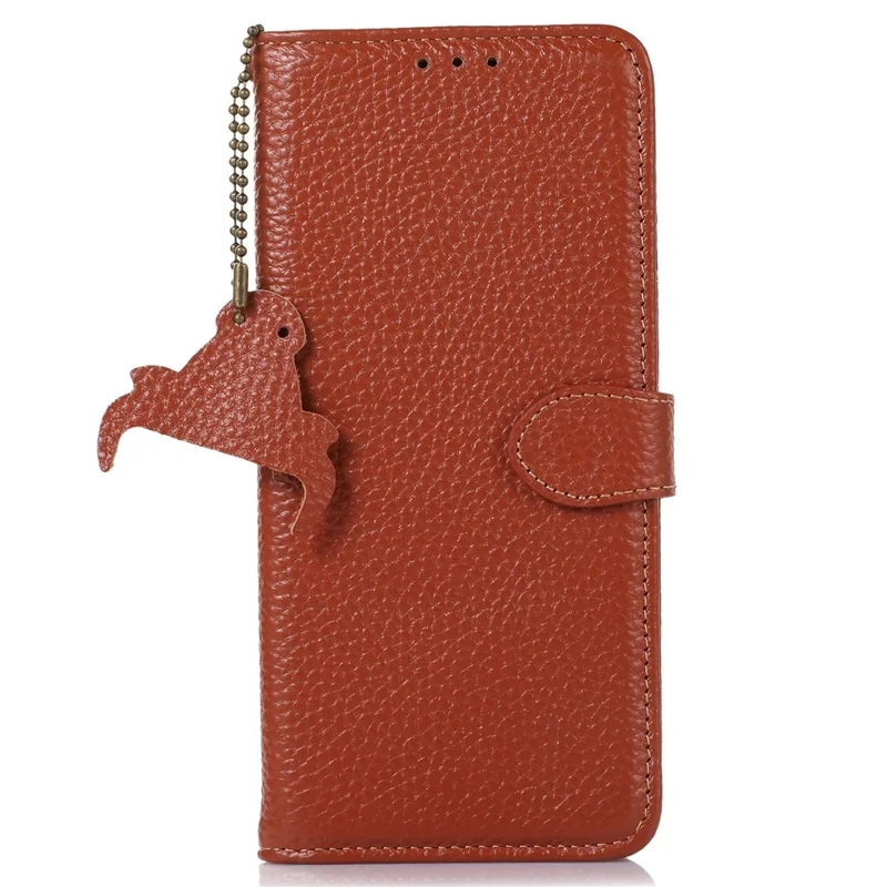 Для Samsung Galaxy A55 5G RFID Blocking Wallet Case Genuine Cow Leather Litchi Pattern Cover - Brown