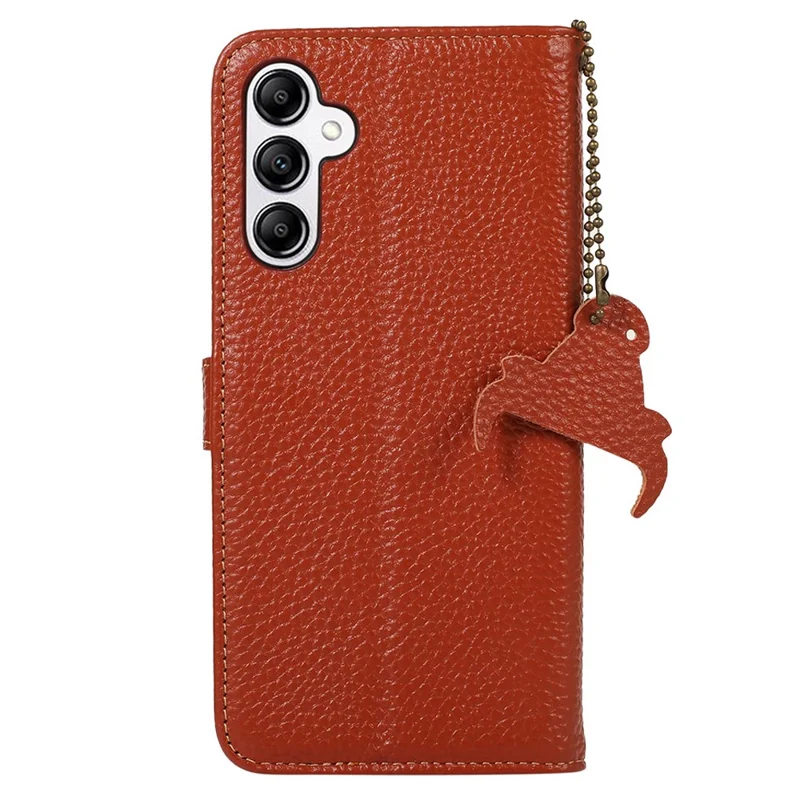 Для Samsung Galaxy A55 5G RFID Blocking Wallet Case Genuine Cow Leather Litchi Pattern Cover - Brown