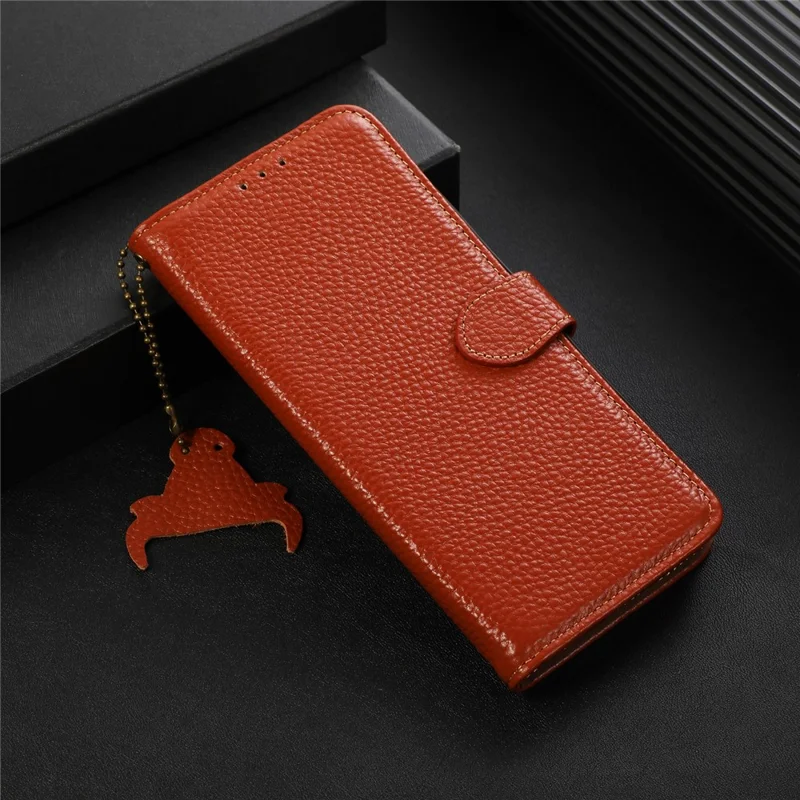 Для Samsung Galaxy A55 5G RFID Blocking Wallet Case Genuine Cow Leather Litchi Pattern Cover - Brown