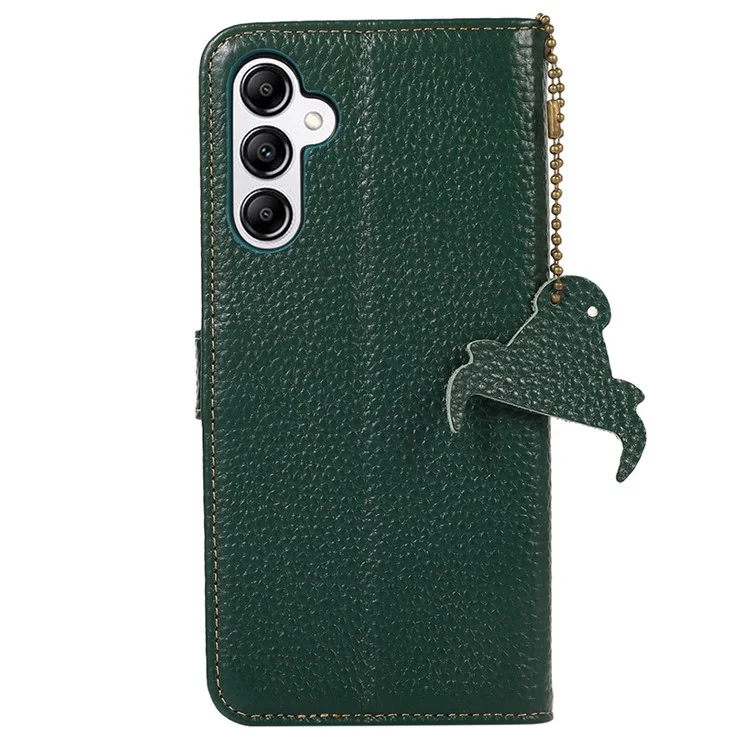 Para Samsung Galaxy A55 5G RFID Blocking Wallet Case Genuine Cow Leather Litchi Pattern Cover - Verde