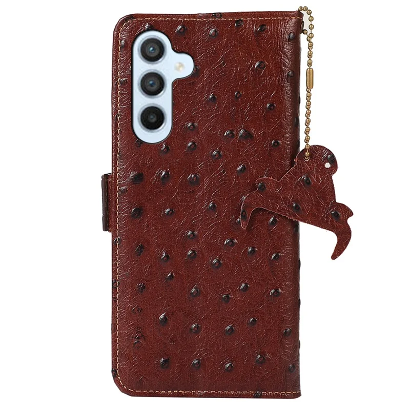 Für Samsung Galaxy A35 5G Straußenmuster Echtes Rindsleder Cover - Kaffee