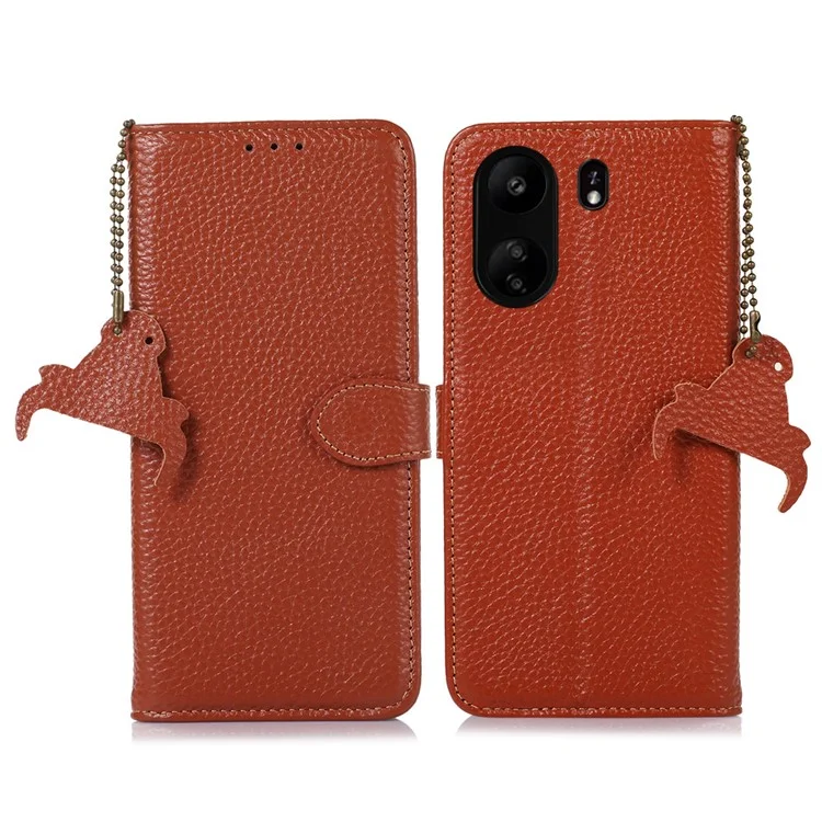 Per Xiaomi Poco C65 4G / Redmi 13C Litichi Texture Case con blocco RFID - Marrone