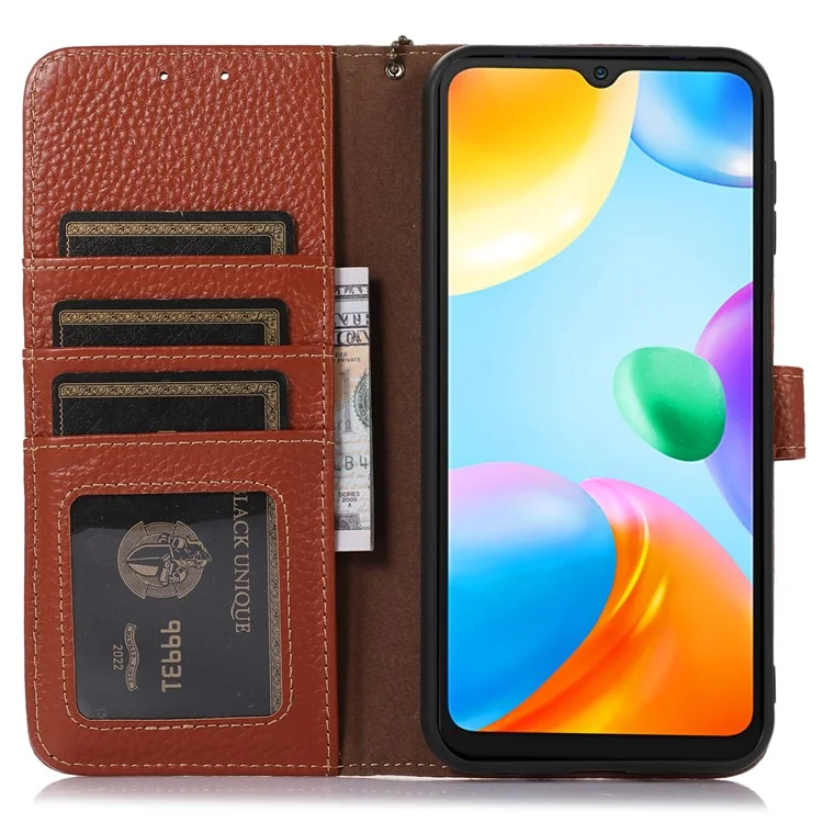 Per Xiaomi Poco C65 4G / Redmi 13C Litichi Texture Case con blocco RFID - Marrone