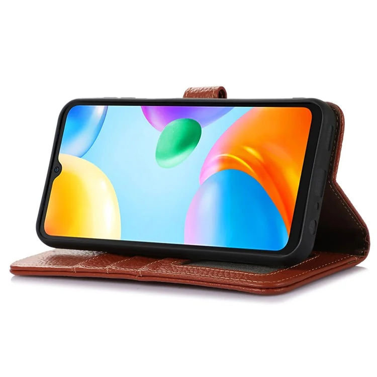 Per Xiaomi Poco C65 4G / Redmi 13C Litichi Texture Case con blocco RFID - Marrone