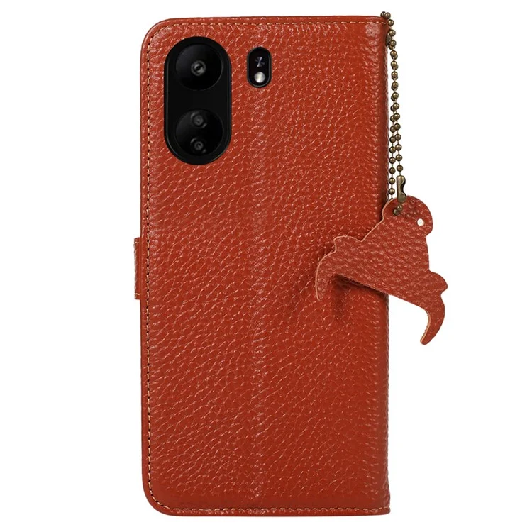 Per Xiaomi Poco C65 4G / Redmi 13C Litichi Texture Case con blocco RFID - Marrone
