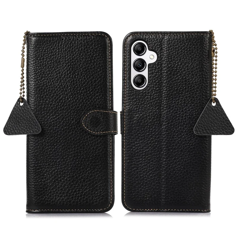 Per Samsung Galaxy A25 5G (Global) (161,0 x 76,5 x 8,3 mm) Genuine Cow Leather Phone Cover Lychee Texture Case - Nero