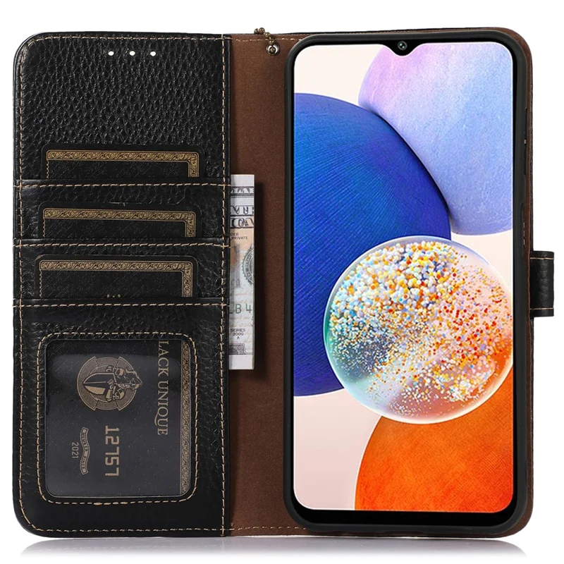Per Samsung Galaxy A25 5G (Global) (161,0 x 76,5 x 8,3 mm) Genuine Cow Leather Phone Cover Lychee Texture Case - Nero