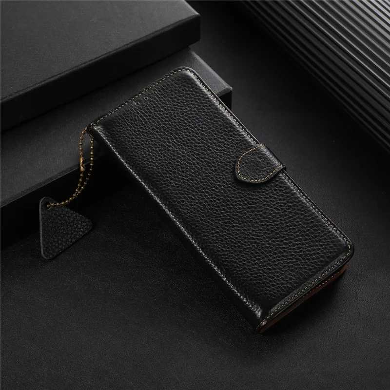 Per Samsung Galaxy A25 5G (Global) (161,0 x 76,5 x 8,3 mm) Genuine Cow Leather Phone Cover Lychee Texture Case - Nero