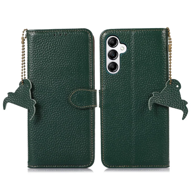 For Samsung Galaxy A25 5G (Global) (161.0 x 76.5 x 8.3mm) Genuine Cow Leather Phone Cover Lychee Texture Case - Green