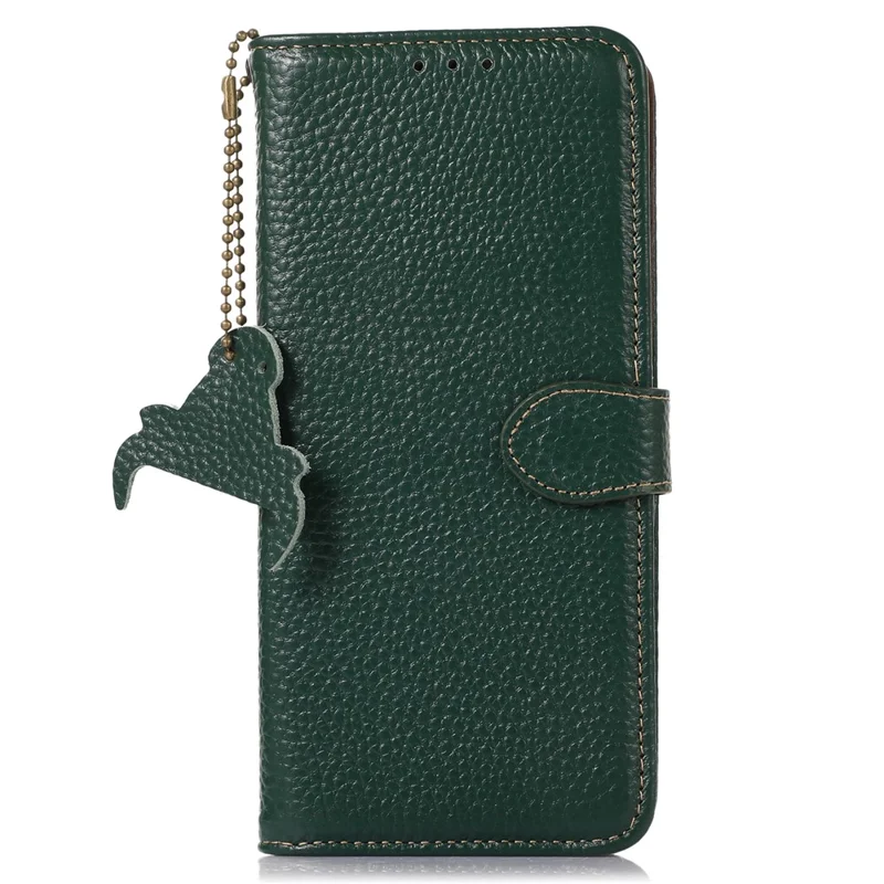 For Samsung Galaxy A25 5G (Global) (161.0 x 76.5 x 8.3mm) Genuine Cow Leather Phone Cover Lychee Texture Case - Green