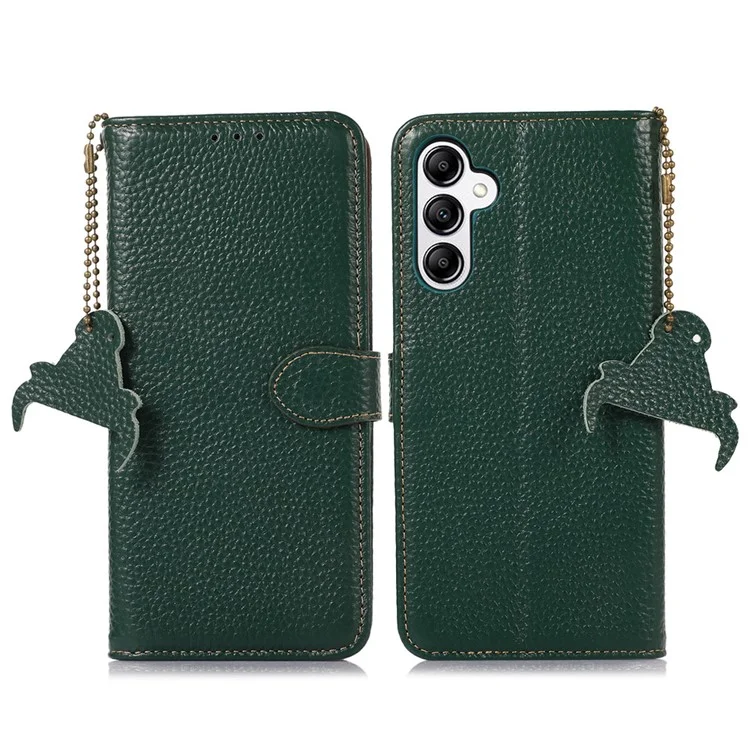 Wallet Case für Samsung Galaxy A35 5G echtes Rindsleder Folio mit RFID-Blocker - Grün